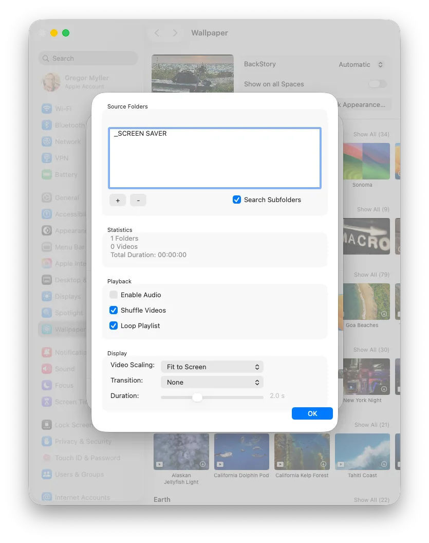 Video Screen Saver folder picker and playlist